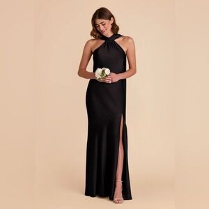 Black matte satin bridesmaid dress